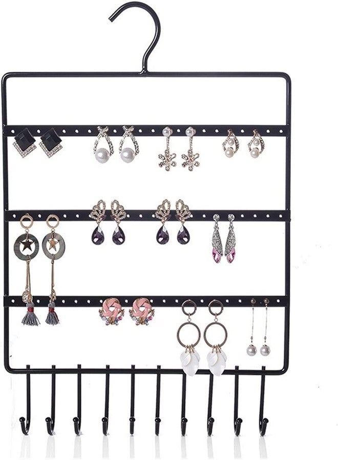 Pikify Multipurpose Wall Hanging Metal Jewellery Organizer with 10 Hanging Hooks & 66 Holes for Earrings - Suitable for Studs,Necklace,Earring,Bracelets,Jhumkas,Chains & Keychains - Image 1